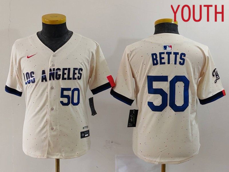 Youth Los Angeles Dodgers #50 Betts Cream Fashion Nike Game MLB Jersey style 7033->youth mlb jersey->Youth Jersey